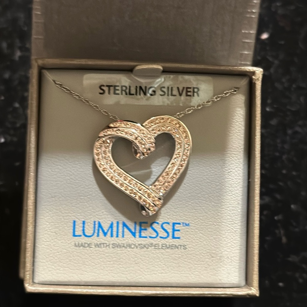 Luminesse Swarovski pink heart pendant on 18 inch Sterling necklace